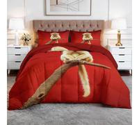 Red Double Duvet, Reversible Soft Coverless Golden Snub-Nosed Monkey Ancient Tree Duvet, Anti Allergy Bed Quilt 10.5 Tog for All Seasons - 1 Machine Washable Comforter Bedding with 2 Pillowcases