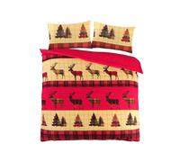 (Red, Double) Stag Duvet Cover 100% Flannelette Brushed Cotton Thermal Duvet Cover Bedding Set