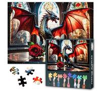 Red Dragon 1000 Piece Puzzle for Adults Stained Glass Window Puzzles for Adults Home Wall Decoration Funny Challenging Puzzles Suitable for Game Nights Finished Puzzle Size: 70x50cm