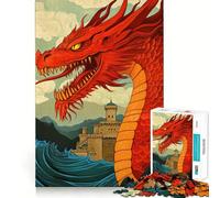 Red Dragon And Castle Jigsaw Puzzles for Adults1000 Pieces Smart Game Quiet Calm Pattern Assembly Amazing Present (38x52cm)