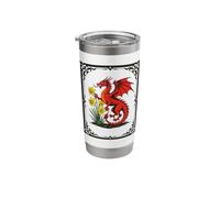 Red Dragon and Daffodils with Decorative Border Stainless Steel Insulated Tumbler