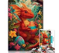 Red Dragon And Easter Egg JigsawPuzzle 1000 Pieces for Adults,Learning Educational Toys Family Games with Matching Poster And Trivia Sheet 38x26cm