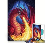 Red Dragon Breathing Fire in Cave Jigsaw Puzzle 1000 Piece for Adults Mind Game Toy Peaceful Fun Neat Cut Art Collection Piece (38x52cm)