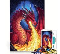 Red Dragon Breathing Fire in Cave Jigsaw Puzzles for Adults1000 Pieces Memory Boost Together Fun Image Assembly Art Collectible (38x26cm)
