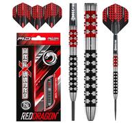 RED DRAGON Crossfire 26g Professional 90% Tungsten Steel Tip Darts Set - Evolved Styling with Hardcore Extra Thick Flights & Carbon Short Stems