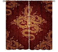 Red Dragon Curtains,Chinese Asian Style Traditional Oriental Print Drapes for Bedroom Living Room Kitchen Window Treatment 2 Panels Set Total Size 63" W X 63" L Inch