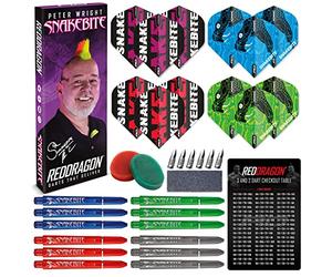 RED DRAGON Darts - Peter Wright Snakebite - Dart Accessory Pack - Includes Dart Flights, Shafts (Stems), Finger Grip Wax, Flight Savers & more - Professional Darts Set Accessories