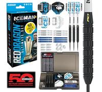 RED DRAGON Ultimate 50 Piece Gerwyn Price 'Iceman' Darts Set | 22g Steel Tip Professional Brass Darts Set | Includes Dart Flights, Shafts, Case & More Accessories