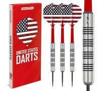 RED DRAGON Fly the Flag | Country Edition Steel Tip Darts Set | 24g Darts Set | 100-Micron Hardcore Flights | USA | 32mm Steel Dart & Shafts