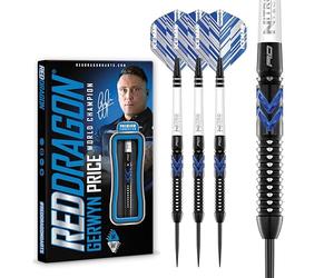 RED DRAGON Gerwyn Price Blue Ice SE Professional Tungsten Steel Darts Set, with Tungsten Barrels, Nitrotech Shafts and Iceman Flights, 24g