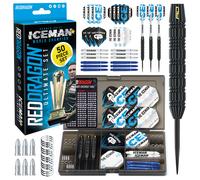RED DRAGON Ultimate 50 Piece Gerwyn Price 'Iceman' Darts Set | 22g Steel Tip Professional Brass Darts Set | Includes Dart Flights, Shafts, Case & More Accessories