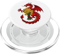 Red Dragon Holding A Bouquet Of Daffodils PopSockets PopGrip for MagSafe