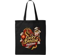 Red Dragon Holding Takeaway Box Natural Cotton Tote Bag Black