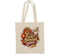 Red Dragon Holding Takeaway Box Natural Cotton Tote Bag White