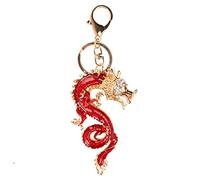 Red Dragon Keyring, Chinese Style Dragon Keychain, Good Luck Dragon Keyring for Car Handbag Backpack, Zinc Alloy Keychain