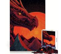Red Dragon over Mountains with Sun Hard Jigsaw Puzzle for Adults 1000 Pieces Mind Challenge Toy Gentle Leisure Precise Cut Memorable Gift (38x52cm)