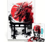 Red Dragon over Torii Gate 1000 Pieces Jigsaws Adults Puzzles Gifts Mind Challenge Toy Easy Leisure Precise Cut (38x52cm)