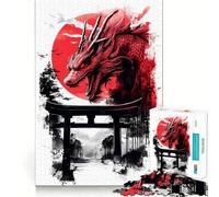 Red Dragon over Torii Gate Jigsaw Puzzles 1000 Pieces for Teenagers Raise Memory Easy Leisure Clean Edge Xmas Surprise (50x75cm)