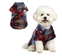Red dragon pattern M Pet Hawaiian Shirt for Small Dogs-Cute Summer Beach Outfit for Puppy, Soft Breathable Cat Clothes with Buttons
