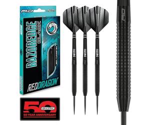 RED DRAGON Razor Edge Black Darts Set - 85% Tungsten Professional Steel Tip Darts | 20g, 22g, 23g, 24g, 26g, 28g | Pro Dart Set with Flights & Shafts