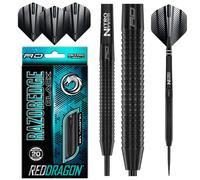 RED DRAGON Razor Edge Black 20g - Tungsten professional steel tip darts set with Dart Flights and Dart Shafts (stems)