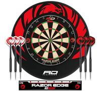 Red Dragon Razor Edge Tournament Bristle Dartboard Set | Including Dragon-Design Surround Ring | 2× Steel-Tip Darts | Complete Professional Dart Board and Surround Bundle