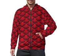 Red Dragon Scale Mens Sweatshirts Lightweight Long Sleeve Zipped Hoodie Top Jacket 3XL