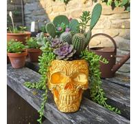 Red Dragon Seeds Gold Silk Skull Planter - 3D Printed Decorative Head Pot for Succulents, Cacti & Small Houseplants - Handmade in Wales from Eco-Friendly PLA+ - Unique Gothic Home Décor Gift