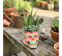 Red Dragon Seeds Rainbow Skull Planter - 3D Printed Decorative Head Pot for Succulents, Cacti & Houseplants - Colourful Gothic Home Décor Vase, Unique Halloween or Day of the Dead Gift (Rainbow 5)