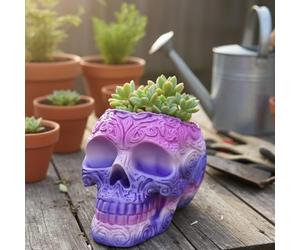 Red Dragon Seeds Rainbow Skull Planter - 3D Printed Decorative Head Pot for Succulents, Cacti & Houseplants - Colourful Gothic Home Décor Vase, Unique Halloween or Day of the Dead Gift (Rainbow 3)