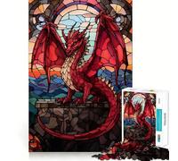 Red Dragon Stained Glass 1000 Pieces Jigsaws Adults Puzzles Brain Workout Toy Soft Relax Image Assembly Lovely Present (50x75cm)