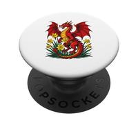 Red Dragon Stood Amongst Daffodils PopSockets Adhesive PopGrip