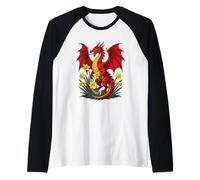 Red Dragon Stood Amongst Daffodils Raglan Baseball Tee