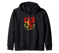 Red Dragon Stood Amongst Daffodils Zip Hoodie