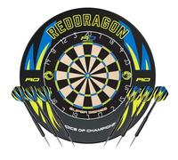 Red Dragon Super Series Tournament Bristle Dartboard Set | Including Dragon-Design Surround Ring | 2× Steel-Tip Darts | Complete Professional Dart Board and Surround Bundle