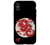 Red Dragon White Rising Sun Chinese Strength Symbol Case for iPhone X/XS