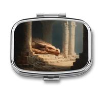 Red Dragon Within A Stone Amphitheater Pill Box 2 Compartment Portable Medicine Pill Case Travel Pill Organizer for Pocket Purse