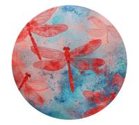 Red Dragonflies on Red Blue Background Small Round Mouse Pad, Anti-Slip Rubber Computer Mousepad for Office Home Gaming Laptop, 10 x 10 Inch