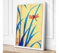 Red Dragonfly Among Reeds Canvas Wall Art Print 24x16 Inch (61 x 41 cm)
