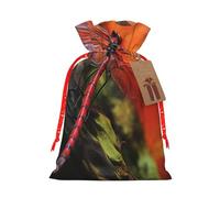 Red Dragonfly Christmas Gift Bags with Tags & Ribbon Ties, Xmas Drawstring Candy Treat Bag Christmas Gifts Sacks Reusable Gift Wrapping Bags for Holiday Party Favors Medium