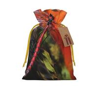 Red Dragonfly Christmas Gift Bags with Tags & Ribbon Ties, Xmas Drawstring Candy Treat Bag Christmas Gifts Sacks Reusable Gift Wrapping Bags for Holiday Party Favors Small