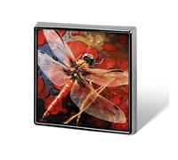 Red Dragonfly Lapel Pin, Metal Square Lapel Pins, Fashion Badge for Shirts, Jackets, Hats