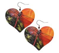 Red Dragonfly Leather Earrings for Women Heart Dangle Earrings Lightweight Drop Earring Jewelry Gift