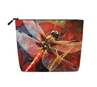 Red Dragonfly Makeup Bag For Women, Waterproof Linen Travel Cosmetic Organizer Lightweight Zipper Travel Toiletry Bag Organizer Makeup Brushes Storage Bag