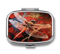 Red Dragonfly Weekly AM/PM Pill Organizer.Waterproof Portable Compact Travel Pill Organizers.Small Pill Box for Medicine Holder for Vitamins Medication.