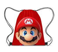 (Red) Drawstring Super Mario Backpack Luigi Gym School Kids Bag Storage Lightweight