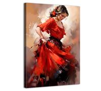 Red Dress Dancing Girl Wall Art Flamenco Dancer Wall Pictures for Living Room Beautiful Spanish Dancer Canvas Prints Female Dancers Painting Artwork for Bedroom Hallway Home Decorations 30x40cm