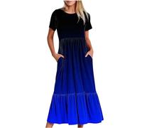 Red Dress for Women Summer Dresses for Women UK Short Sleeve Round Neck Maxi Dress Gradient Print Casual Dresses with Pockets A Line Swing Dresses Shift Dresses Ladies Summer Dress