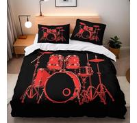Red Drum Stand Single Duvet Cover Sets 3D Printed Retro Style Bedding Set Soft Brushed Microfiber Quilt Cover 135x200 cm with Zipper Closure for Teens and Adults with 2 Pillowcases y.103