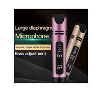 (Red) DSP Metal Handheld Wireless Recording Karaoke Microphone Support 6 Voice Voice-Changing Built-In Sound Card Anchor Live Singing Microphones